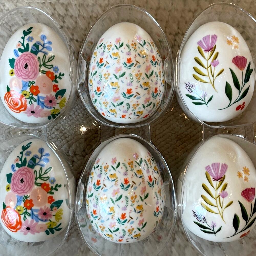 PAPYRUS 6pk Floral Ceramic Decorative Easter Eggs NEW